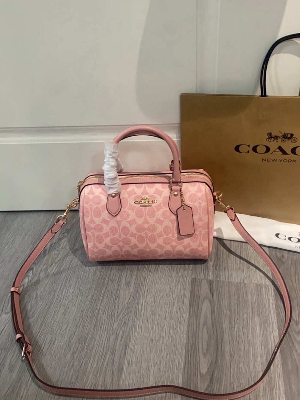 NWT Coach Rowan Satchel Bag In Signature Canvas Powder/Pink - Picture 2 of 9